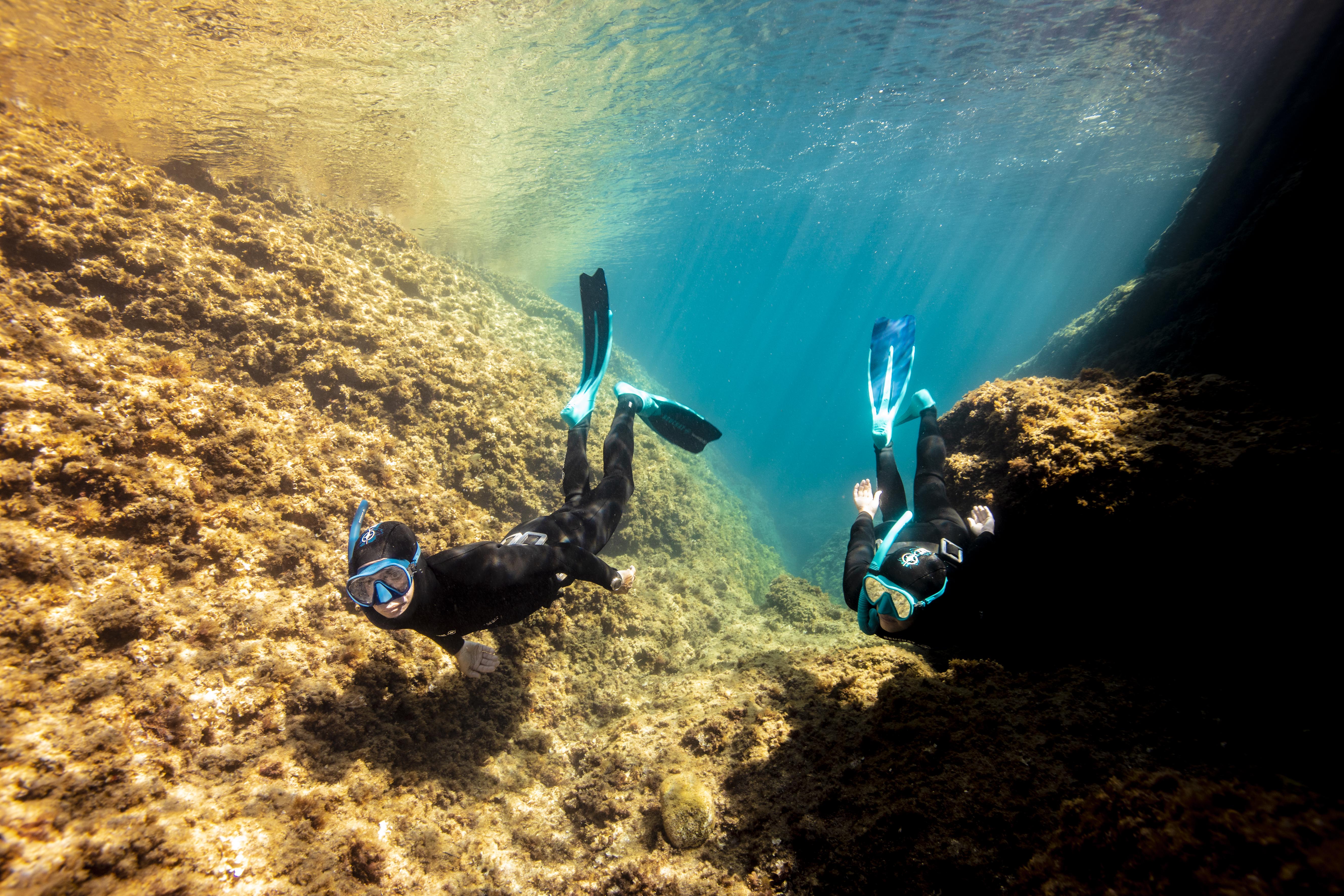 Two freedivers wearing Beuchat Diving suits